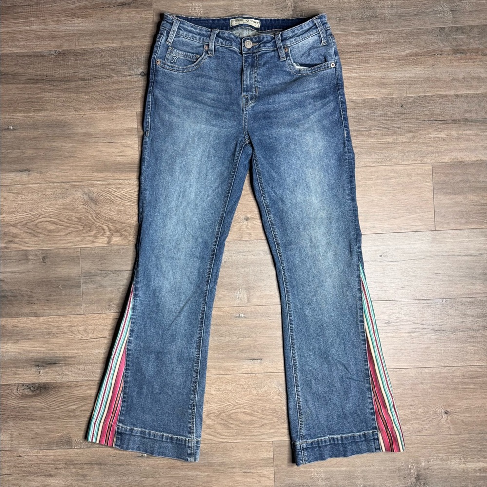 Rock & Roll Denim X Hooey Women's  Flare Jeans with Colorful Stripes 29 waist